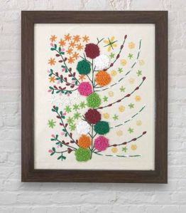 Crewel Hand Embroidered Floral Wall Hanging