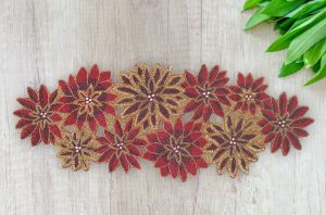 Handmade Christmas Floral Beaded Table Runner