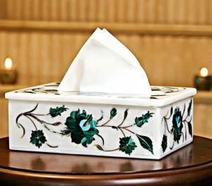 Printed Marble Stone Tissue Box, Shape : Square