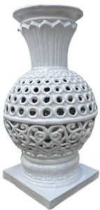 Polished White Marble Flower Pot For Decoration