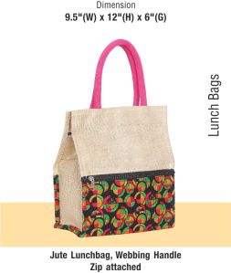 9x12x6 Inch Jute Lunch Bag, Handle Type : Cotton Handle