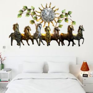 7 Running Horse Wall Decor With Sun Art