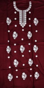Maroon White Embroidery Unstitched Suit