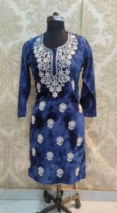 Cotton Chikankari Lucknowi Embroidered Kurti, Sleeve Type : Sleeveless, Half Sleeve, 3/4th Sleeve, Full Sleeve