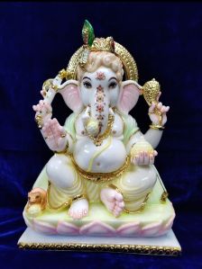 Dixit Art White Marble Ganpati Statue For Home Office