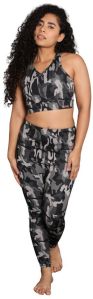 Grey Camouflage Print Tights and Sports Bra Set