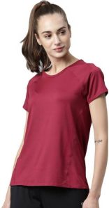 Ladies Nylon Round Neck Maroon T-Shirt