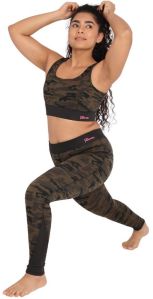 Olive Printed Tights and Sports Bra Set