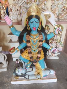 Painted Hindu Marble Maa Kali Statue For Use Worship