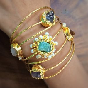 Indiacz Polished Brass Handmade Druzy Kada For Home, Office