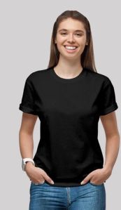 180GSM BIO WASH JET BLACK PLAIN WOMEN'S T SHIRT