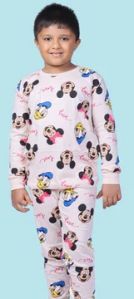 BOY'S MICKEY MINNIE PRINTED FULL SLEEVE NIGHTSUIT - PEACH COLOUR