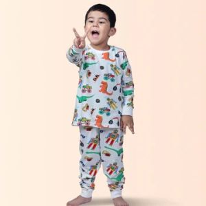 BOY'S ROBOT AND TOYS PRINTED FULL SLEEVE NIGHTSUIT - WHITE