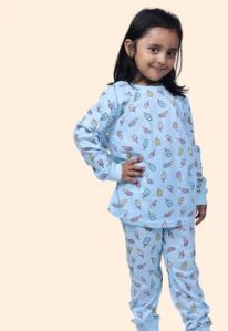 GIRL'S ICE CREAM PRINTED FULL SLEEVE NIGHT SUIT - BLUE