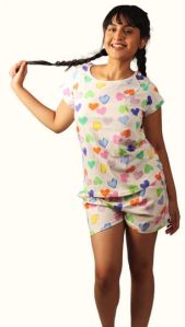 WOMENS HEART PRINTED NIGHTSUIT - WHITE