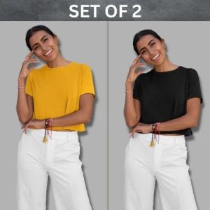 WOMEN'S PLAIN SOLID CROP TOP SET OF 2