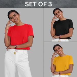 WOMEN'S PLAIN SOLID CROP TOP SET OF 3