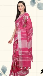 Linen By Linen With Embroidery Sarees, Packaging Type : Packet