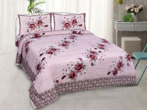 Pink Floral Print Jaipuri Cotton Bed Sheet