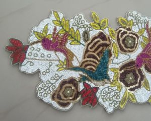 Handmade Birds Flowers Beaded Table Runner