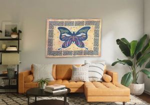 Handmade Yellow Butterfly Bead Embroidery Wall Hanging