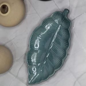 Crocmic Glazed Ceramic Leaf Platter For Restaurant, Home