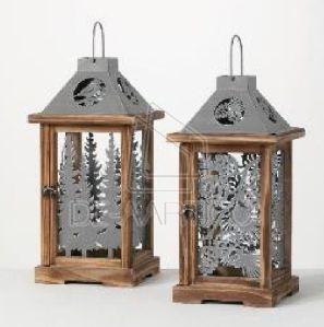 Iron & Wood Hanging Lanterns For Decoration