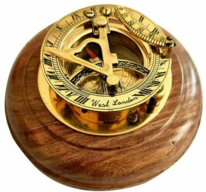 Antique Brass Sundial Compass with Sheesham Wood Base