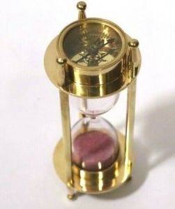 Brass Nautical Sand Timer With Compass