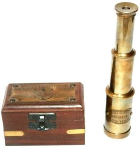 Nautical Victorian Marine Brass Telescope With Wooden Box