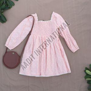 Girls Full Sleeve Frock, Color : Pink