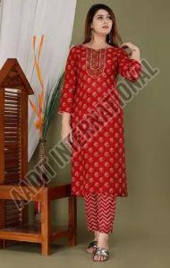 Printed Muslin Kurti Pant Set, Gender : Female