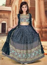 Printed Silk Girls Lehenga Choli