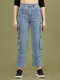 Denim Ladies Cargo Jeans, Technics : Machine Made