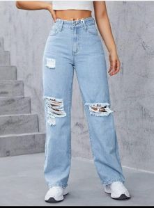 Ripped Denim Ladies Funky Jeans, Technics : Machine Made