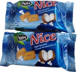 Desire Sugar Sprinkled Coconut Biscuits, Shape : Rectangle, Certification : FSSAI, Packaging Type : Plastic Packets