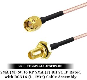 SMA (M) St. To RP SMA (F) BH St. IP Rated With RG316 (L-1Mtr) Cable Assembly