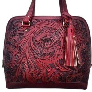 Ladies Tool Carving Leather Handbag For Party Wear