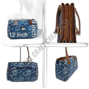 Ladies Triple Partition Printed Cotton Bag