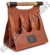 Polished Plain Leather Beer Bottle Case, Color : Brown