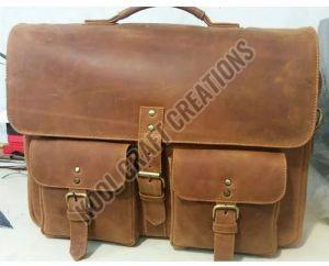 Plain Leather Brown Portfolio Bag For Office