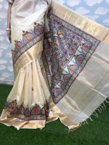 Premium Quality Madhubani Hand Painted Saree