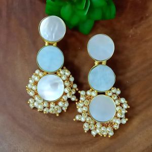 Indiacz Gold Plated Handmade Brass Earrings, Color : Creamy Fancy