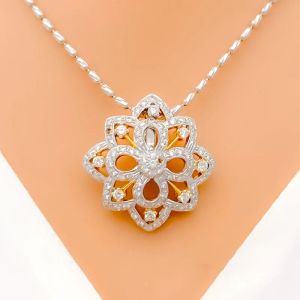 Distinct Floral Star Diamond Pendant Set