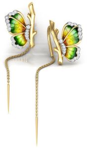 Green Butterfly Diamond Sui Dhaga Earrings