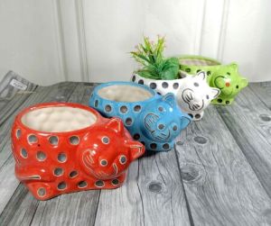 Animal Shape Pot  Dotted Sleeping Cat