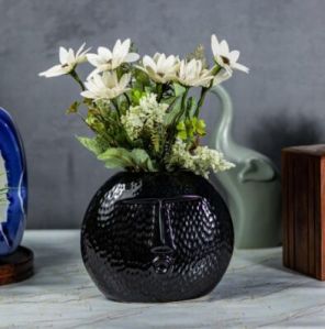 Decor Vase  Glossy Black Wow Face Vase