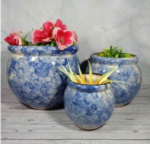 Set Of Pots  Blue Buble Ganda 3 Pcs Set