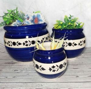 Set Of Pots  Blue Pntng Ganda 3 Pcs Set