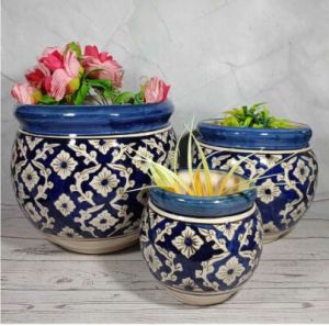 Set Of Pots Blue Pottery Ganda 3 Pcs Set